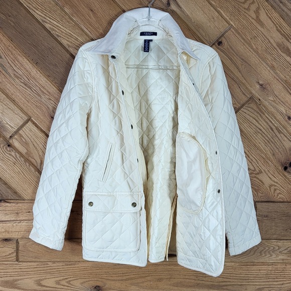 Chaps Quilted Barn Jacket Womens Size M Cream Corduroy Collar - Picture 8 of 9